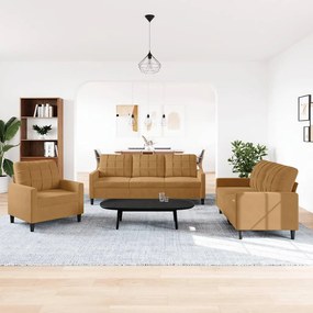 3278358 vidaXL Комплект дивани от 3 части с възглавници, кафяв, кадифе