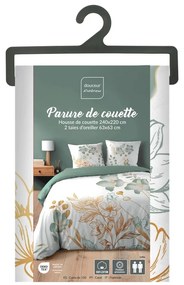 Бяло/зелено двойно удължено памучно спално бельо 240x220 cm Lolita – douceur d'intérieur