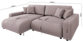 Светлорозов разтегателен ъглов диван от рипсено кадифе (променлив) Sara – Ropez