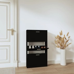 342528 vidaXL Шкаф за обувки, черен, 59x17x108 см, инженерно дърво