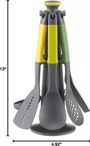 Комплект прибори за готвене Joseph Joseph 10118 Elevate™, 7 части, 200°C, Без BPA, Стойка, Многоцветен