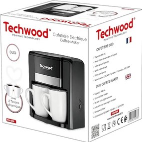 Кафемашина с две чаши Techwood TCA-206, 500W, Перманентен филтър, Черен