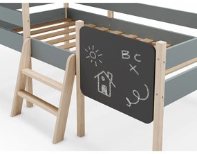 Къща/повдигнато детско легло сиво-зелено 90x190 cm от масивен бор с включена подматрачна рамка Mint – Marckeric