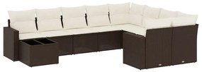 3219453 vidaXL Градински комплект диван с възглавници 10 части кафяв полиратан