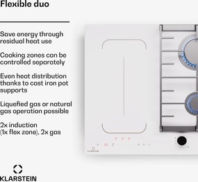 Klarstein MultiChef 4, индукционен и газов готварски плот, 4 зони за готвене, 2 газови горелки, 2 индукционни котлона, FlexZone