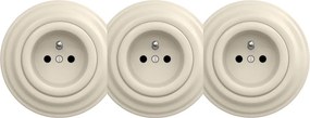 Kliklap - Тройна ретро битова розетка с рамка 230V бежова