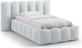 Светлосиво единично легло 90x200 cm тапицирано с място за съхранение с включена подматрачна рамка Lupine – Micadoni