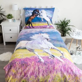 Единично памучно детско спално бельо 140x200 cm Horse "Meadow" – Jerry Fabrics
