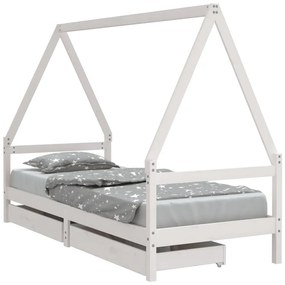 834469 vidaXL Рамка за детско легло с чекмеджета, бяла, 90x200 см, бор масив