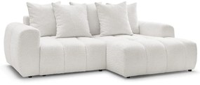 Бял сгъваем/с място за съхранение ъглов диван от прежда с примки от букле (десен ъгъл) Roxelane – Bobochic Paris