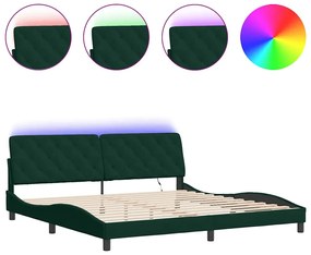 3213876 vidaXL Рамка за легло с LED осветление без матрак тъмнозелена 200x200 см кадифе