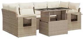 3326429 vidaXL Градински диван с възглавници, 7 части, бежов полиратан