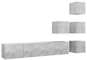 3079141 vidaXL Комплект ТВ шкафове от 6 части, бетонно сиви, инженерно дърво