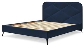 Тъмносиньо тапицирано двойно легло с включена подматрачна рамка 180x200 cm Prune – Bobochic Paris