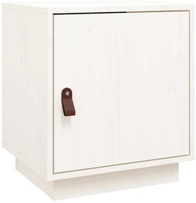 818277 vidaXL Нощно шкафче, бяло, 40x34x45 см, борово дърво масив