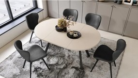 АЛMО Бежово/черни крака - КРЪГЛА РАЗТЕГАТЕЛНА МАСА С Y-ОБРАЗНИ КРАКА В ЛОФТ/ИНДУСТРИАЛЕН СТИЛ ЗА ХОЛ ИЛИ ТРАПЕЗАРИЯ