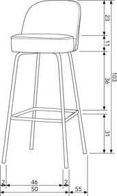Кадифен бар стол в цвят каки (височина на седалката 79 cm) Vogue – WOOOD