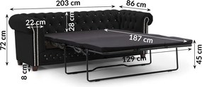 Черен кадифен разтегателен диван 203 cm York Blik – Ropez