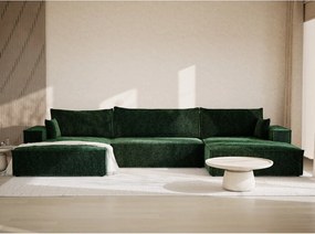 Тъмнозелен шенилов сгъваем/с място за съхранение ъглов диван (U форма) Kyoto – Maison de Rêve