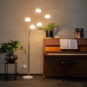 Дизайнерска подова лампа стомана с опалово стъкло 5-светлина - Sixties Marmo