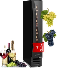 Klarstein Vinovilla 7, built-in, Uno Onyx, вграден охладител за вино, черно стъкло, неръждаема стомана