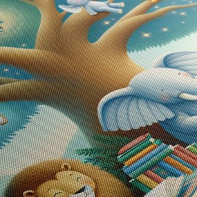 Картина на платно – Животни под дървото с книга