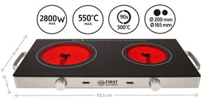 Двоен инфрачервен котлон FIRST FA-5096-7, 2800W, До 300C, Термостат, Стъклокерамика, Черен/инокс