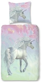 Детско памучно спално бельо Зелен еднорог, 140 x 200 cm - Good Morning