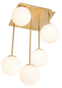 Модерен плафон златен с опалово стъкло 5-светлина - Атина