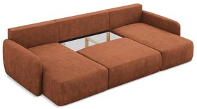 Теракотен шенилов разтегателен ъглов диван с място за съхранение (U форма) Lilo – Makamii
