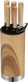 Комплект кухненски ножове Klausberg KB 9036, 7 ч, Неръждаема стомана, Дървесен ефект, Стойка, Кафяв