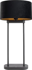 Настолна лампа черна с черен овален абажур 35 см - Thijmen