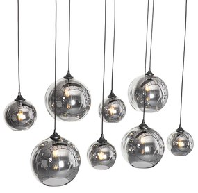 Арт Деко висяща лампа черна с опушено стъкло 8-светлина - Sandra