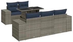 3326732 vidaXL Градински диван с възглавници, 6 части, сив полиратан, акация