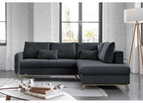 Тъмно сив ъглов разтегателен диван десен ъгъл Scandic Lagom - Miuform