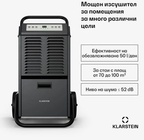 Klarstein Изсушител DuraDry 50L, 50 л/ден, 100 м², неръждаема стомана, мобилен, 450 м³/ч