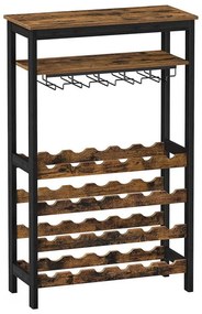 Многофункционална стойка за вино и чаши NAVARO кафява/черна