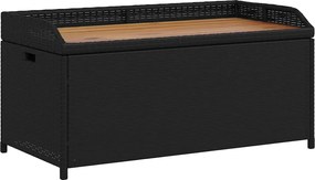 365949 vidaXL Пейка за съхранение черна 100x50x52 см полиратан и акация