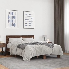 3280196 vidaXL Рамка за легло, кафяв дъб, 140x200 см, инженерно дърво и метал
