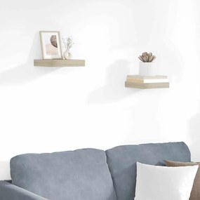 323866 vidaXL Окачени стенни рафтове, 2 бр, дъб, 23x23,5x3,8 см, МДФ