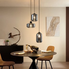 Модерен висящa лампa черен с димно стъкло 3 светлини - Sheena