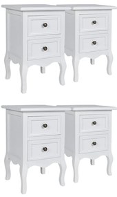 276039 vidaXL Нощни шкафчета, 4 бр, с 2 чекмеджета, МДФ, бели