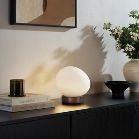 Дървена настолна лампа в стил Japandi с опалово стъкло - Sally