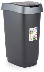Кошче за отпадъци от рециклирана пластмаса в сребристо-черно 25 л Twist - Rotho