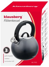 Свирещ чайник Klausberg KB 7955, 3l, Термоизолирана дръжка, Многослойно дъно, Индукция, Тъмносив графит