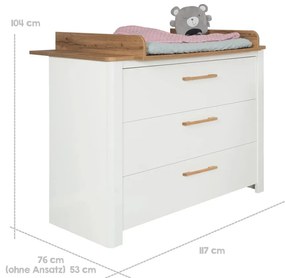 Бял нисък скрин от дъб с маса за преповиване 119x100 cm Ava - Roba