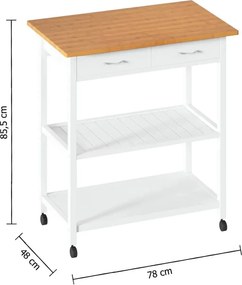 Кухненска количка 5five, Голяма, Бяло дърво и бамбук, С ефект