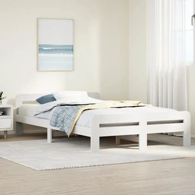 855491 vidaXL Рамка за легло без матрак, бял, 120x190 см, борово дърво масив