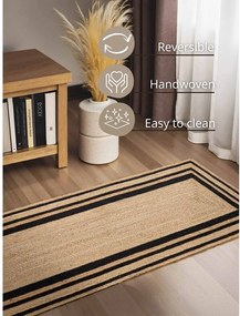 Черна/в естествен цвят двустранна/ръчно изработена ютена пътека 70x200 cm Jutta – Hanse Home