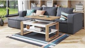 НУО Дъб Вотан/Бял мат -МОДЕРНА ХОЛНА МАСА С ПОВДИГАЩ СЕ ПЛОТ